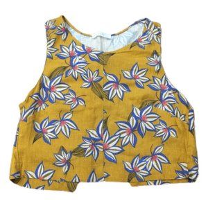 Lush Nordstrom Linen Blend Tropical Print Tank Crop Blouse Split Back Small